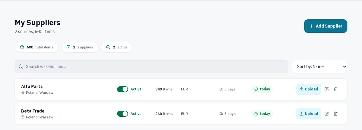 Suppliers — WAW365 interface