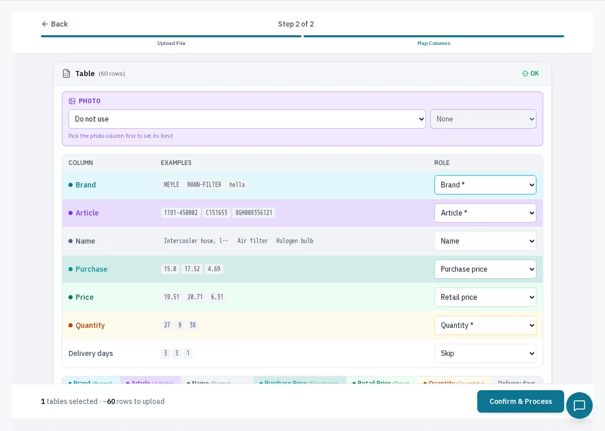 Price list upload — WAW365 interface