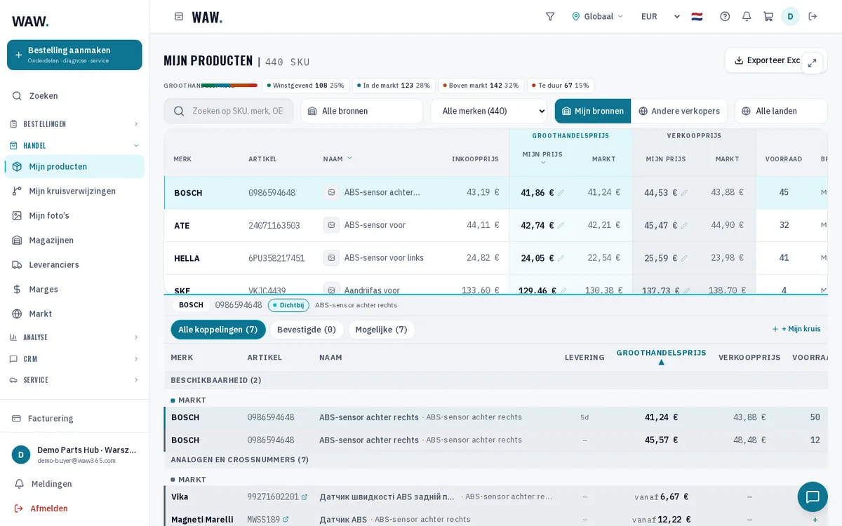 Mijn producten — WAW365-interface