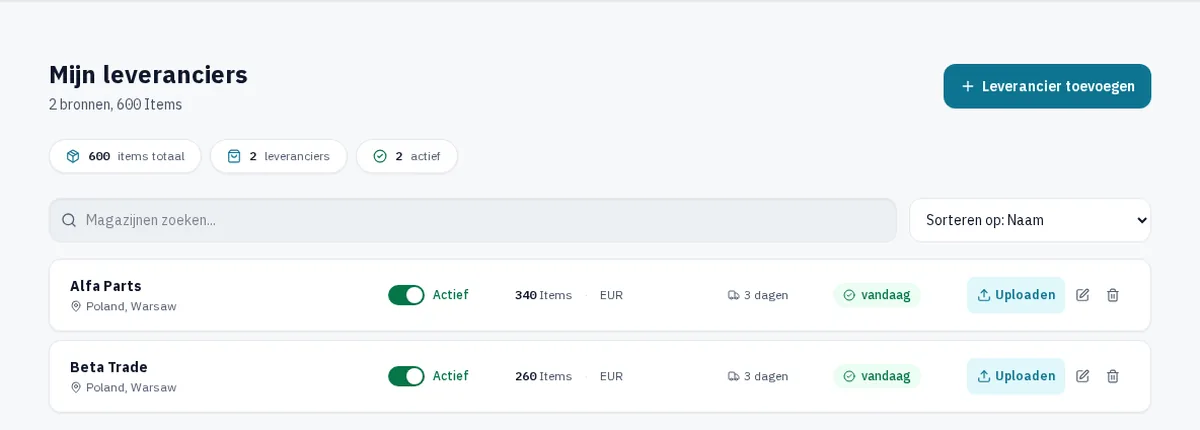 Leveranciers — WAW365-interface